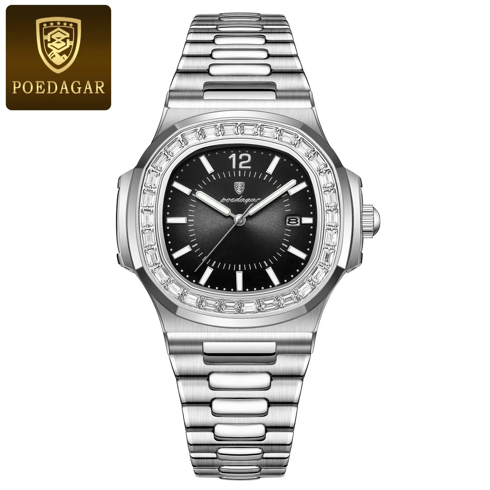 2023 New POEDAGAR 918 Luxury9 Watch Business Waterproof Male Clock Luminous Date Stainless Steel Square Quartz Men Watch re