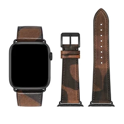 Italy CAMO Milled Vegetable Tanned Leather Watch Band Replacement for Apple Watch Series