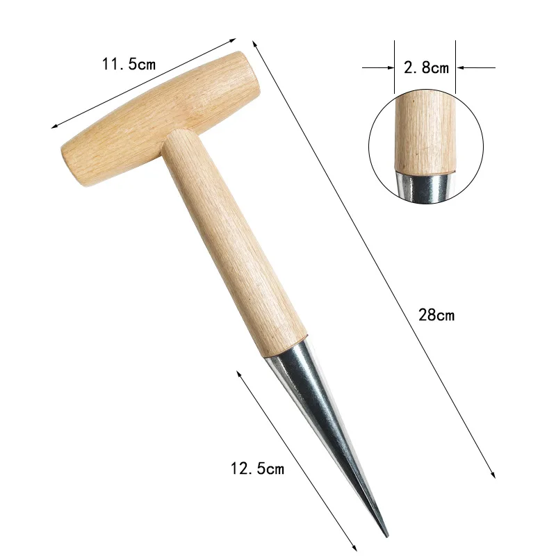 Stainless Steel Durable Portable Dibber With Wooden Handle And Wooden Garden Seeder Hole Puncher