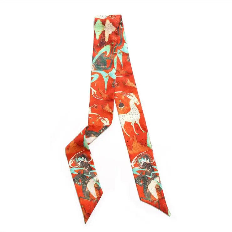 Оптовая продажа, женский тонкий шейный платок, сумка, шарф, Сумка с завязанной ручкой, маленький ленточный шарф