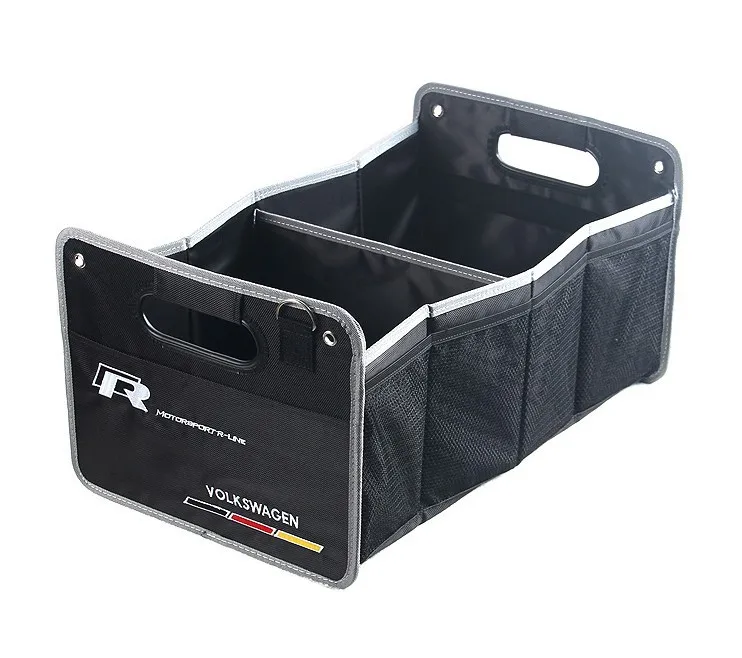 Collapsible Car Trunk Organizer Storage, Portable Grocery Cargo Container with Two Large Compartments for SUV, Vehicle, Truck