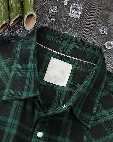 custom Bamboo Cotton Shirts Short Sleeve Cowboy Pearl Snap shirt Vintage Plaid Shirts for Men