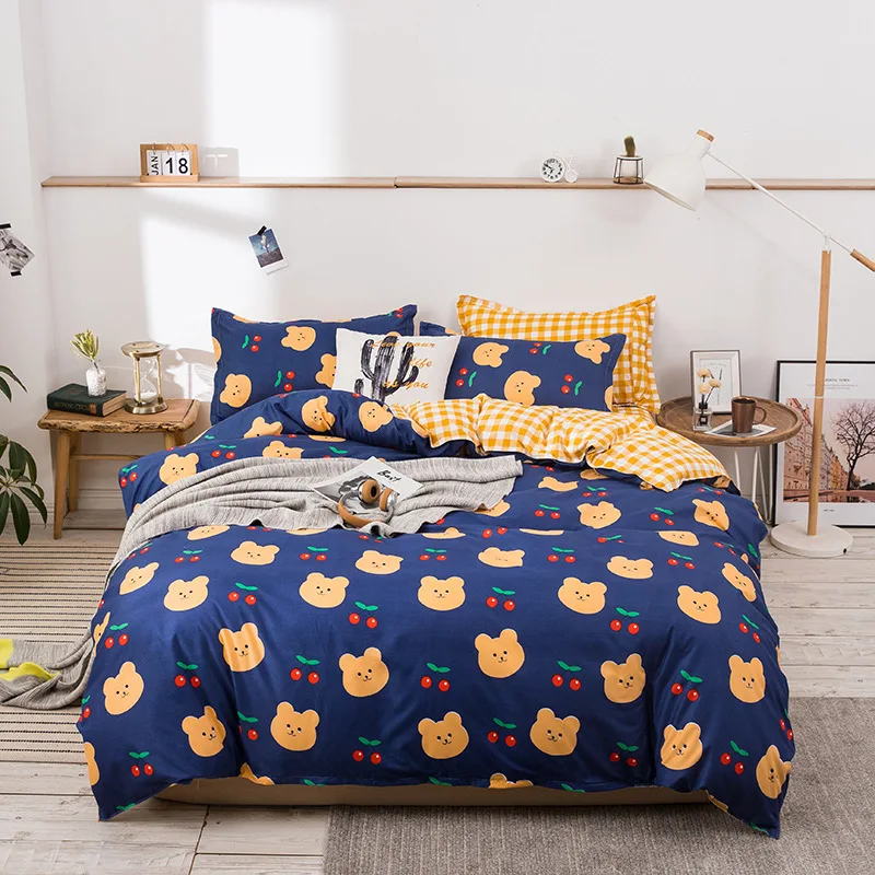 Modern 4Pcs Cute Bear Summer Girls Duvet Cover Bedding Set, New Release Blue Winter Print Kids Bedsheets Bedding Set/