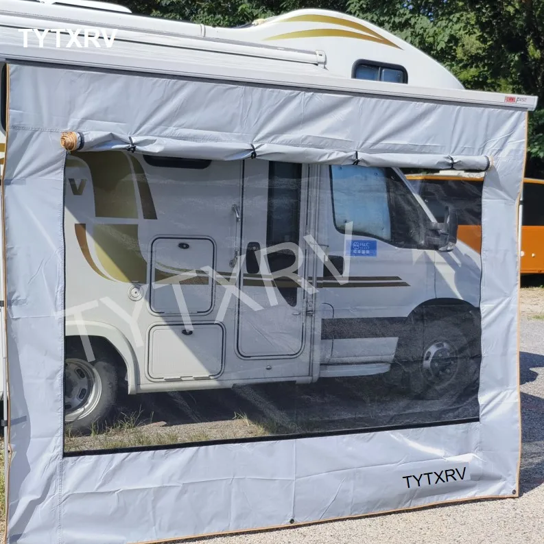 TYTXRV UV Blocker Motorhome Camping Trailer Canopy Shelter W2.5*H2.2MSun Shade Brown Mesh Rv Side Awning Sunshade cloth