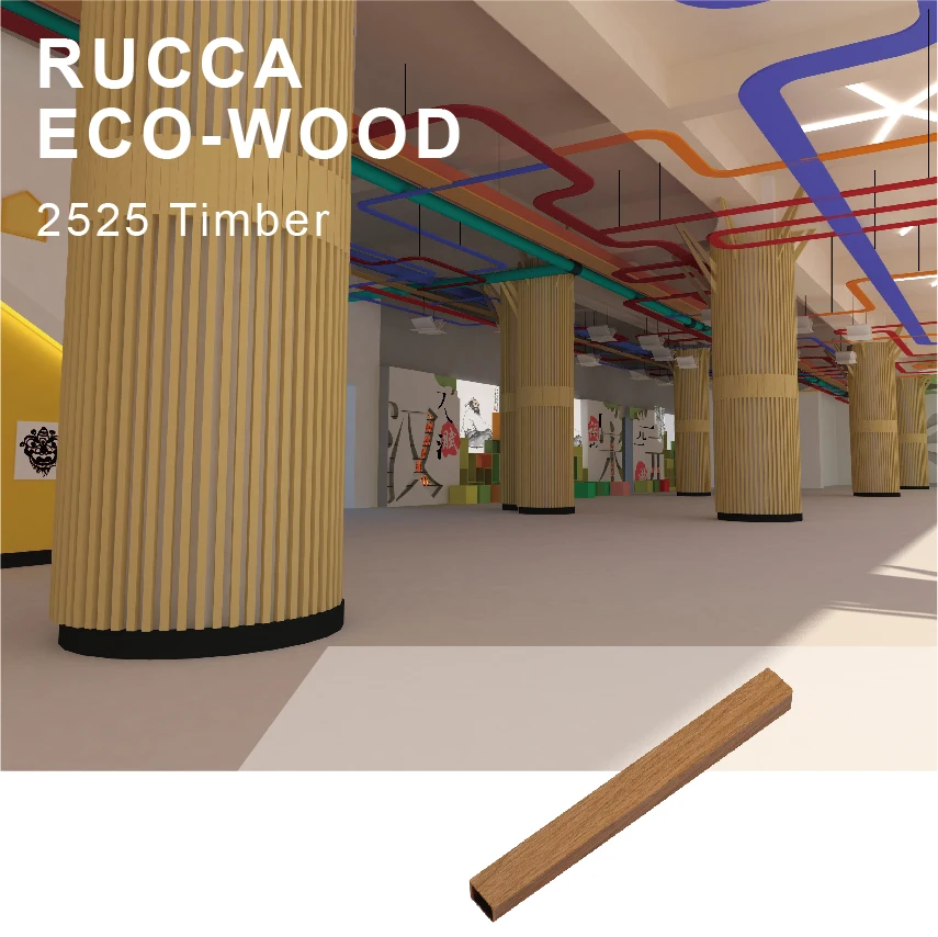 Foshan Rucca wpc outdoor timber tube, timber ceiling wooden composite fence gate slats 25*25mm