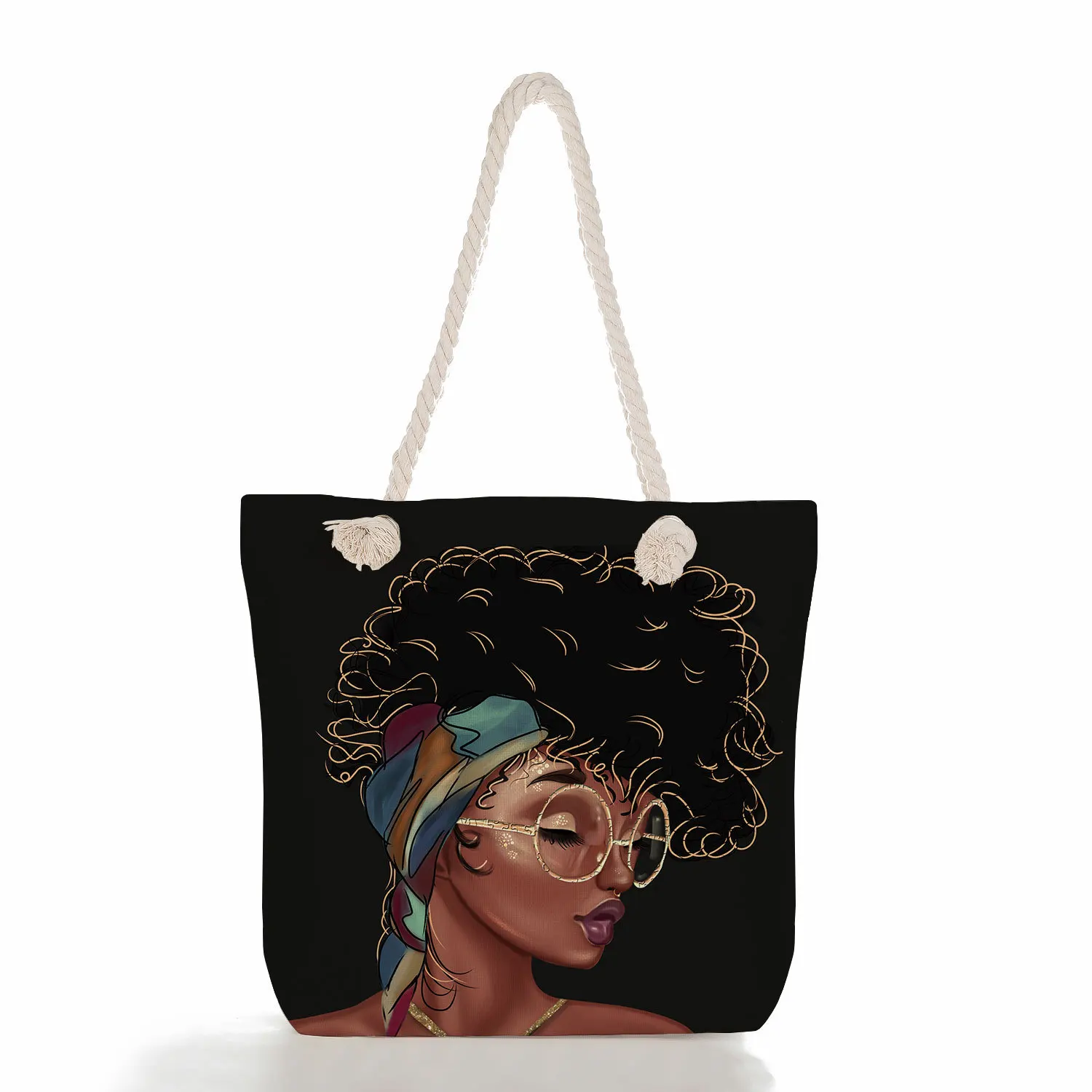 2024 fashion african black women art printed canvas shoulder handbag tote bags with zipper inner pocket