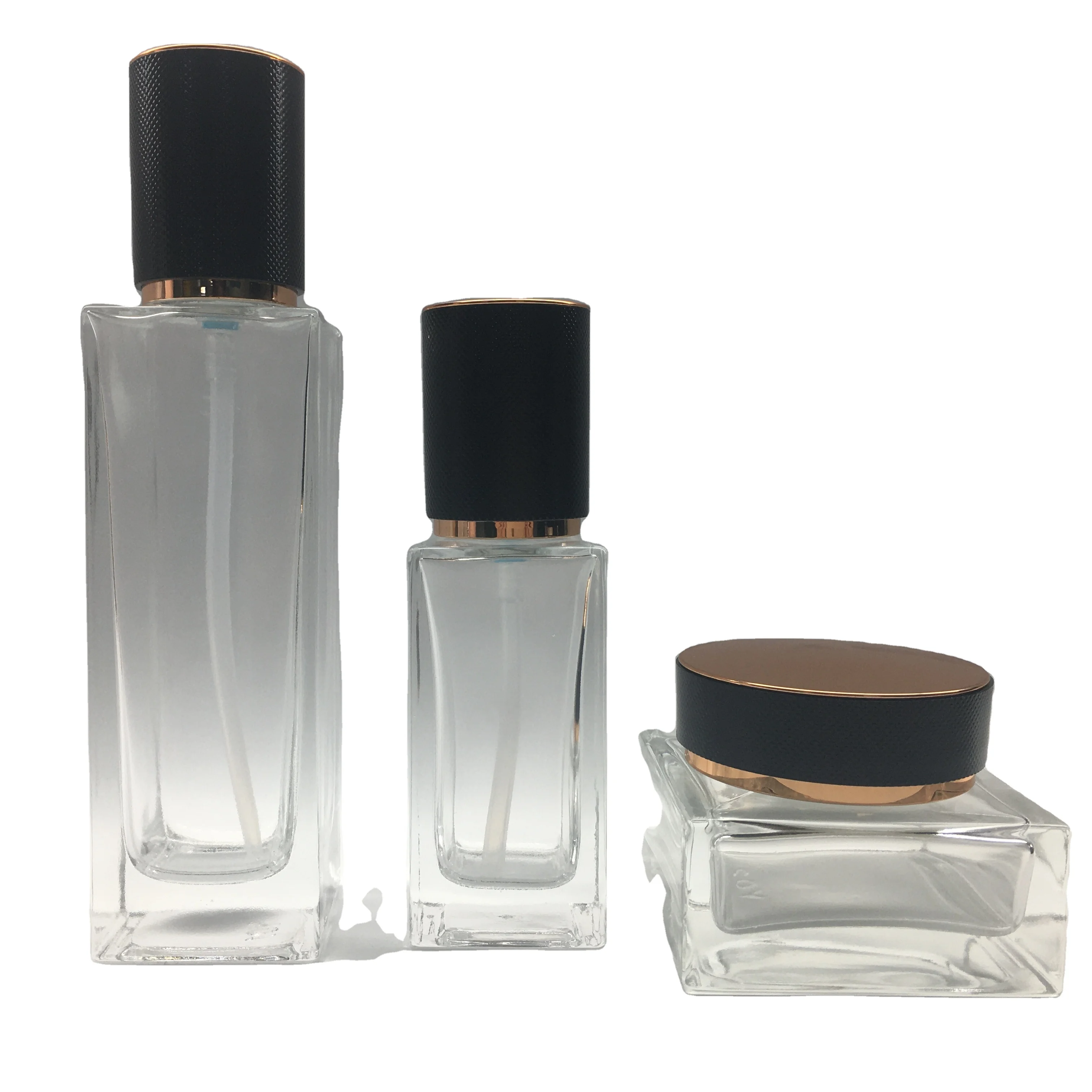 Luxury Skincare Packaging Glass Bottle Set Square Glass Cosmetic Bottle 30g 50g Cream Jar 100ml 120ml Lotion Packaging Glass Bot