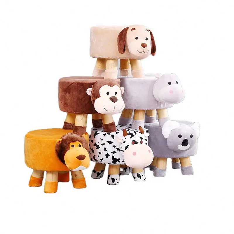 Cute Pet Animal Shape Child Chair Wooden Stool Ottoman Children Footstool For Kid Living Room