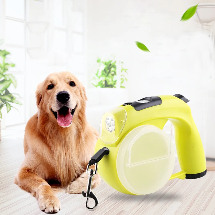 6 IN 1 Customized LOGO Automatic Retractable Pet Leads Hands Free Dog Leash Hook With Led Flashlight Dog Poop Bag & Storage Box