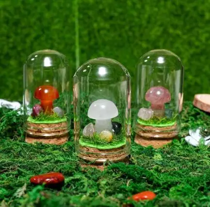 CSJA Wholesale Gemstone Mushroom Sculpture Decor Landscape Natural Healing Crystal Mushroom For Home Garden Decoration H164