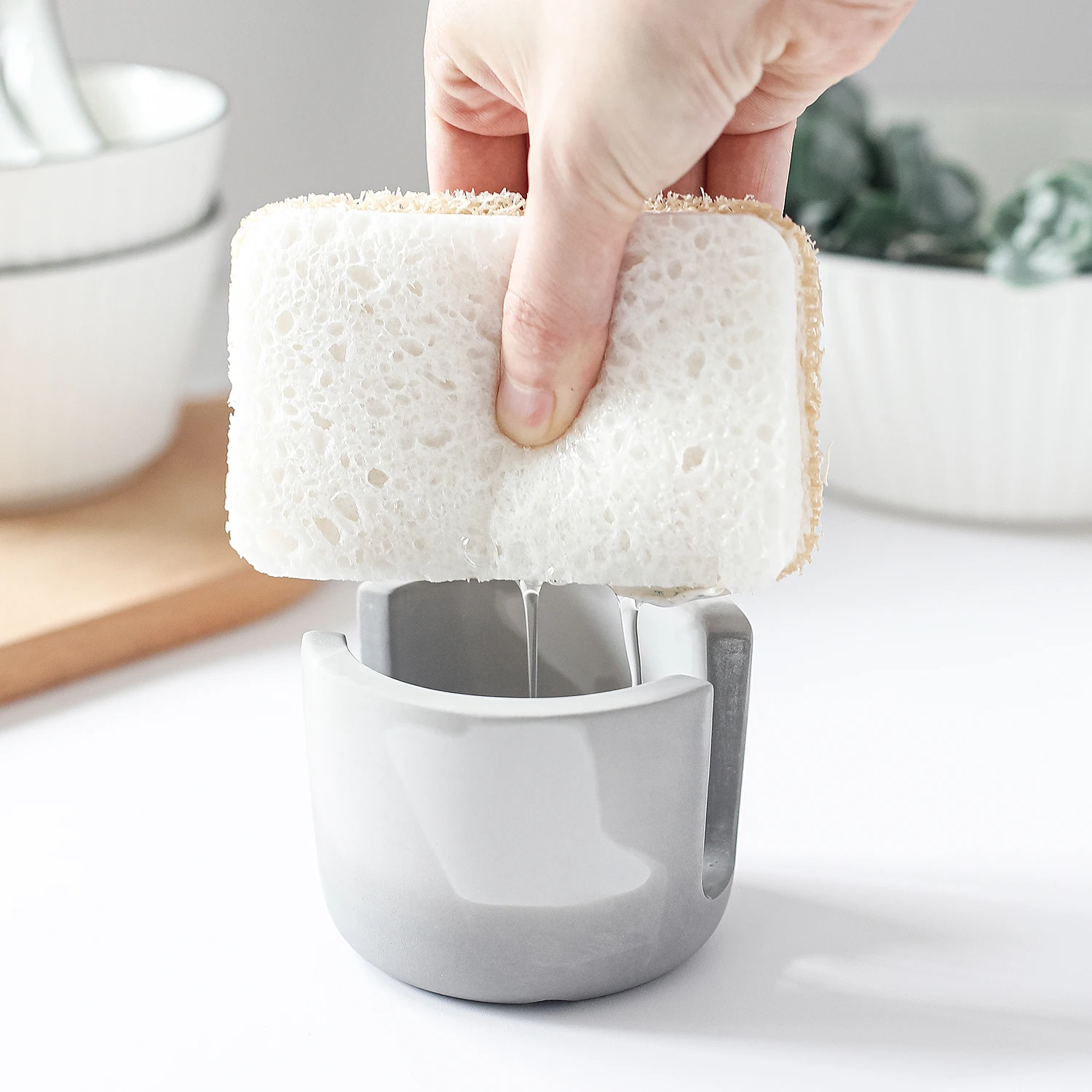 Anti-bacterial ceramic sponge rack absorbent eco-friendly diatomite sponge holder