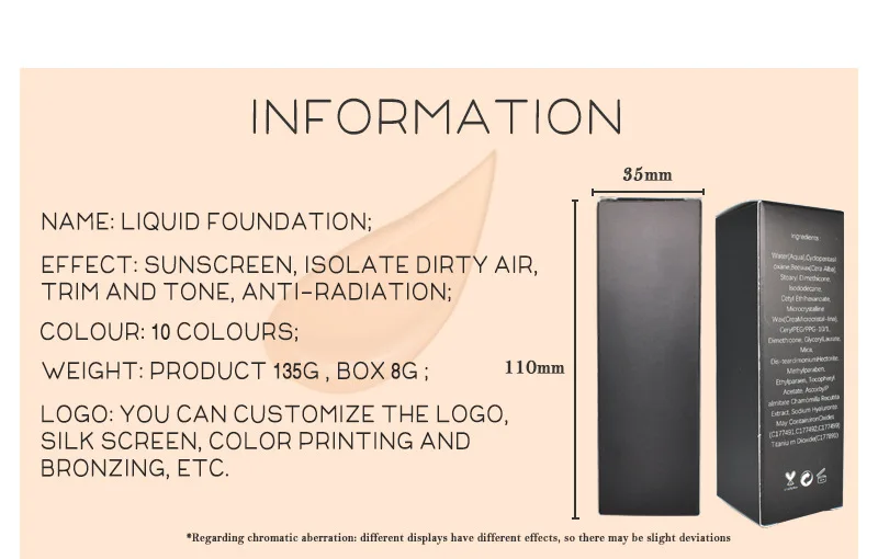 Private Label Cosmetic Liquid Foundation Moisturizing Concealer Makeup Liquid Foundation