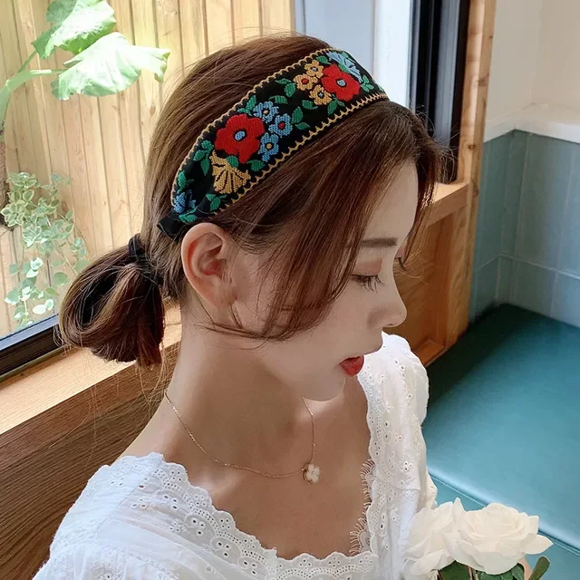  Bezel Headbands Girls Hair Accessories For Women Flower Printing Ethnic Hoop Vintage Embroidery