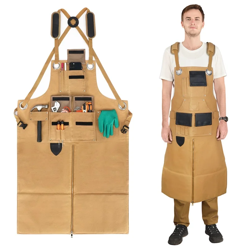 Heavy Duty Wood Working Canvas Apron for Men with Tool Pockets for Woodworkers Blacksmiths Carpenters, Gifts for Men