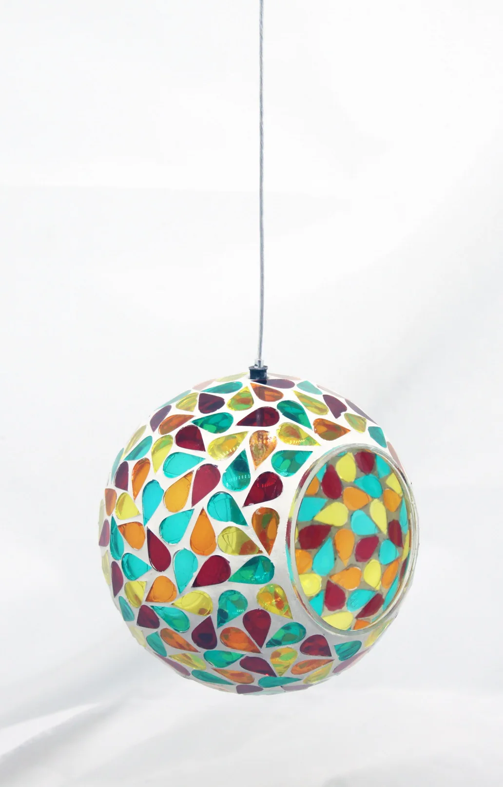 Bird Feeder for Outside Round Decorative Birdfeeder with Glass Mosaic Design for Outdoors Hanging