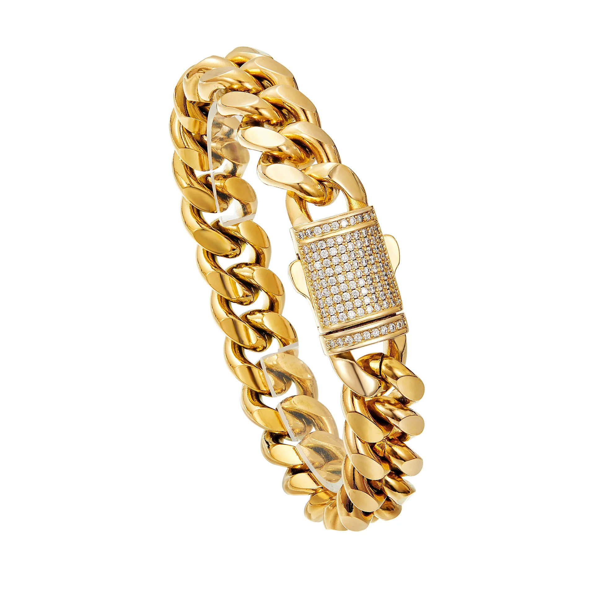 Цепь Miami Cuban из нержавеющей стали с пряжкой-PVD 18K позолоченный прочный плотный браслет (ширина 8-14 мм)