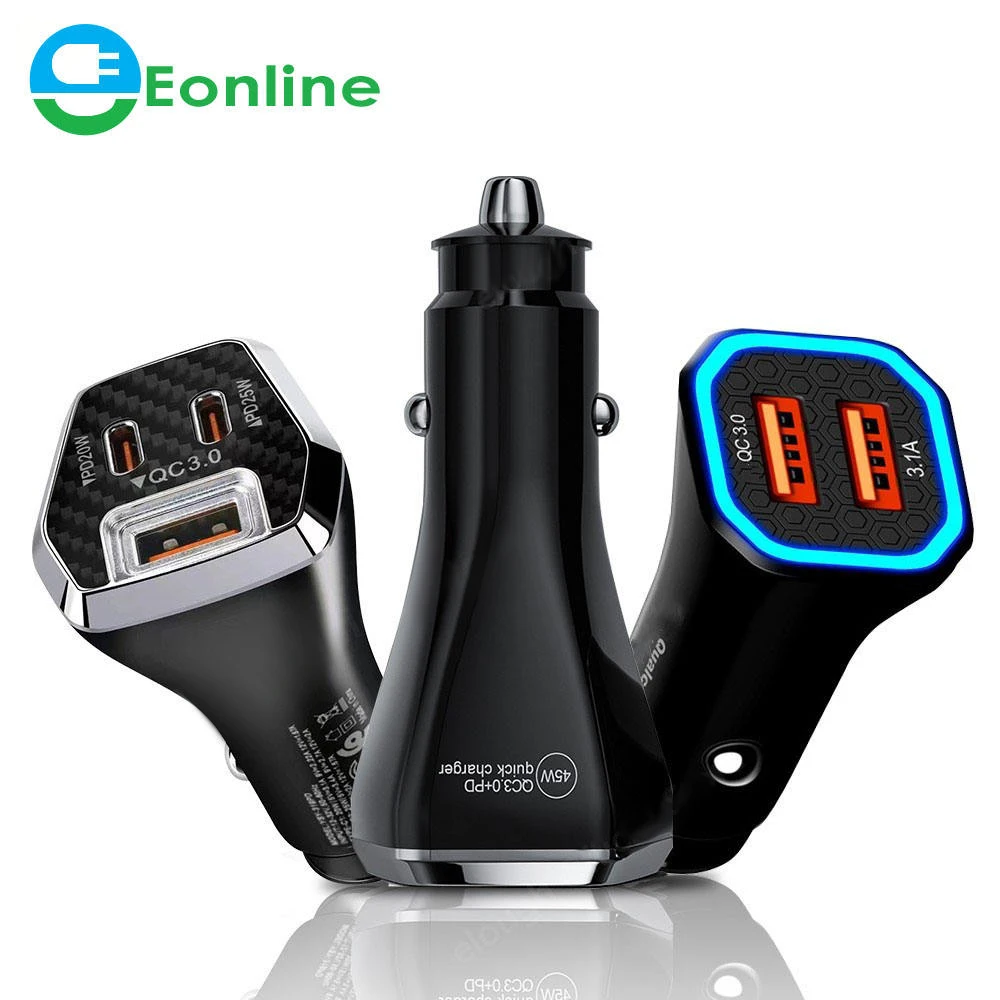 EONLINE 45W USB Car Charger Fast Charging PD QC 4.0 3.0 USB Type C Car Phone Charger Adapter For iPhone 14 13 Xiaomi Samsung S22