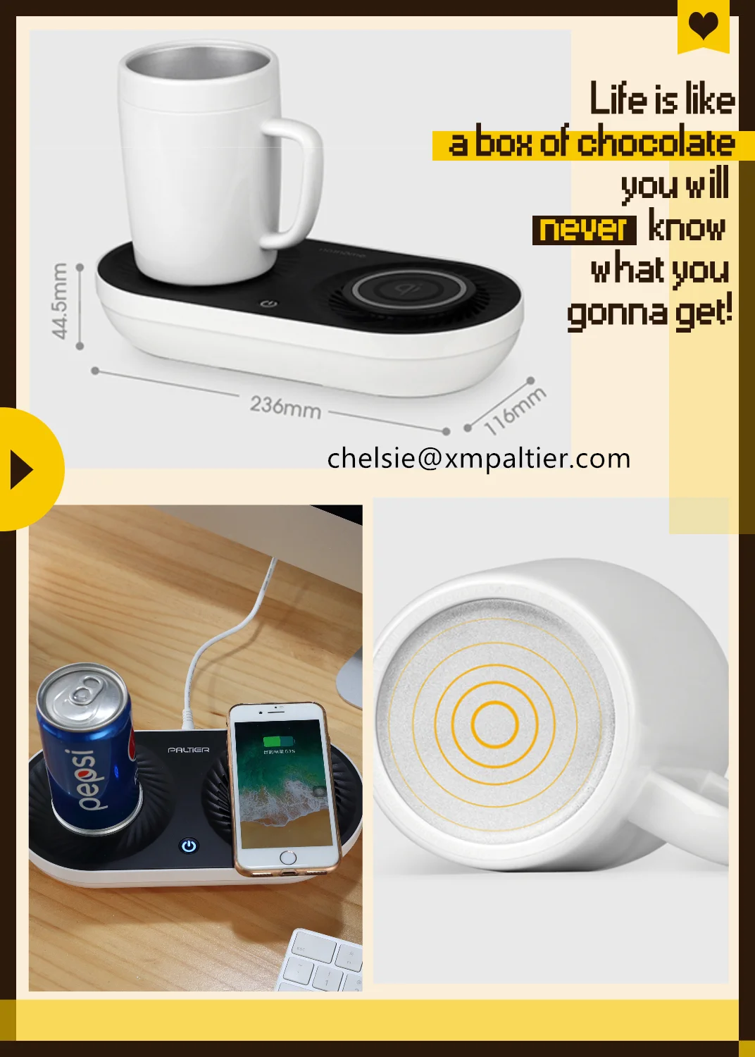 Smart Drink Cooling Heating With Wireless QI Charging Coffee Mug Holder Cans Chiller  12V,48W