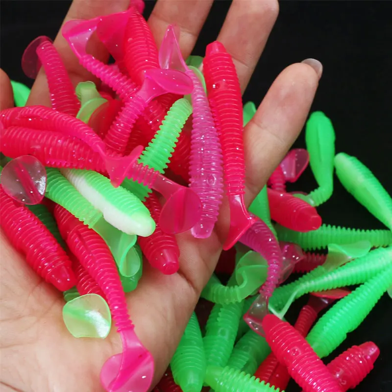 Glow Paddle Tail Soft Grub PVC Fishing Lure 5cm 6cm 7cm Soft Bait Root Luminous Paddle Tail for Night Fishing