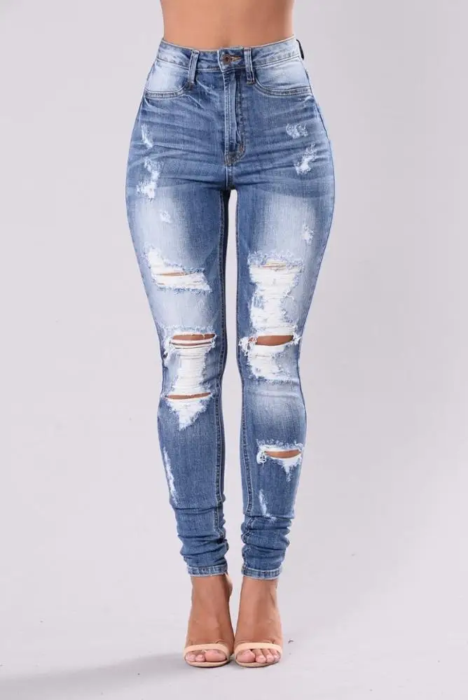 90910-MX27 cut up high waisted distressed jeans women