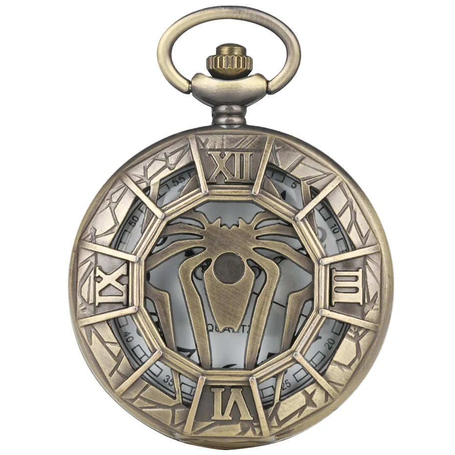 XM Classic Antique Bronze Spider Hollow Roman Quartz Pocket Watch trendy christmas gift for man Pendant Watch