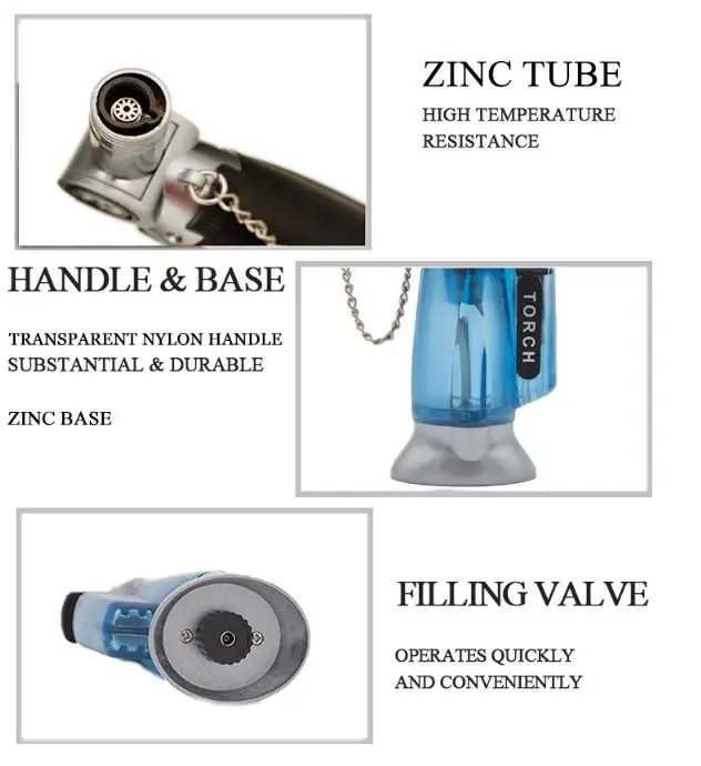 GF-865 Cheap Mini Cigar Smoking Plastic Refillable Pistol Single Jet Flame Butane Torch Lighters for Candle