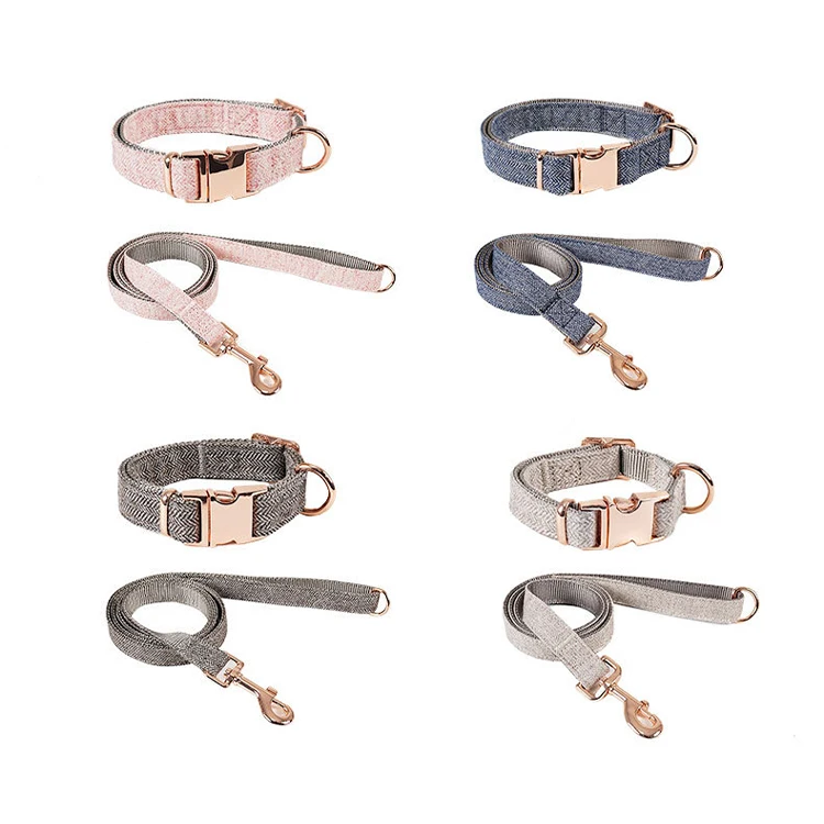 OKKPETS Wholesale dog collar leash Twill strong wear resistant rose gold nylon dog collar