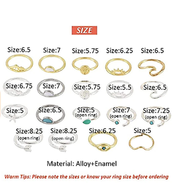 Fashion High Quality Wholesale Silver Stackable Ring Set Star Moon Knuckle Ring