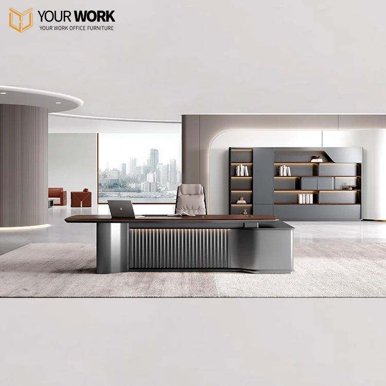 Fashion Office  boss Table Luxury Office Desk Modern Design L-Shape Modern Style with MDF Material Offices Tables and Chairs Set