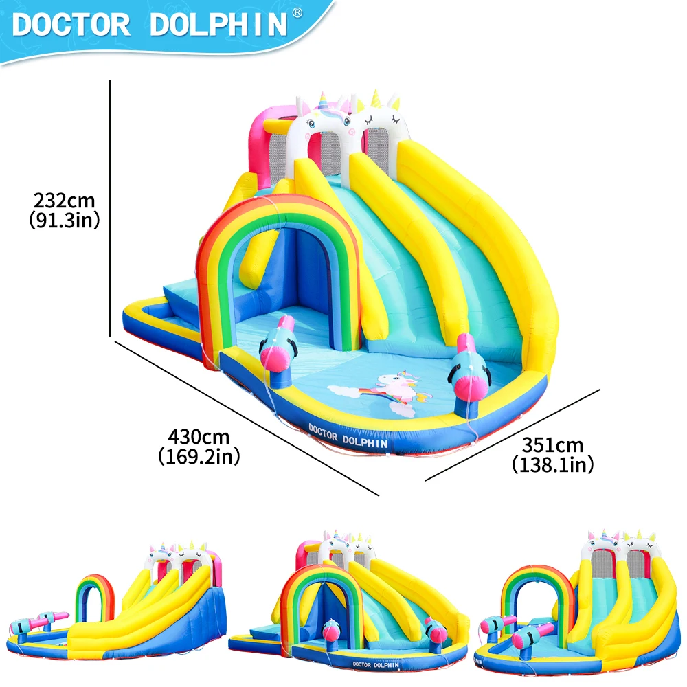 Doctor Dolphin Special Colorful Large Pool Inflatable Bounce House Water Slide Jumping Castle For Kids