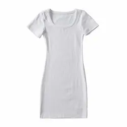 Customized Elegant Square Neck Threaded Elastic Hip Lifting Short Sleeve Ladies Summer Clothing Women Casual Dresses