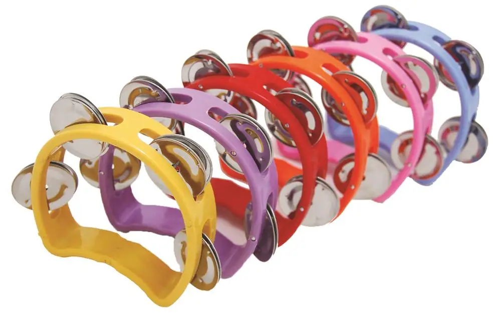 DF101 musical baby plastic tambourine logo printed mini pink tambourine for child