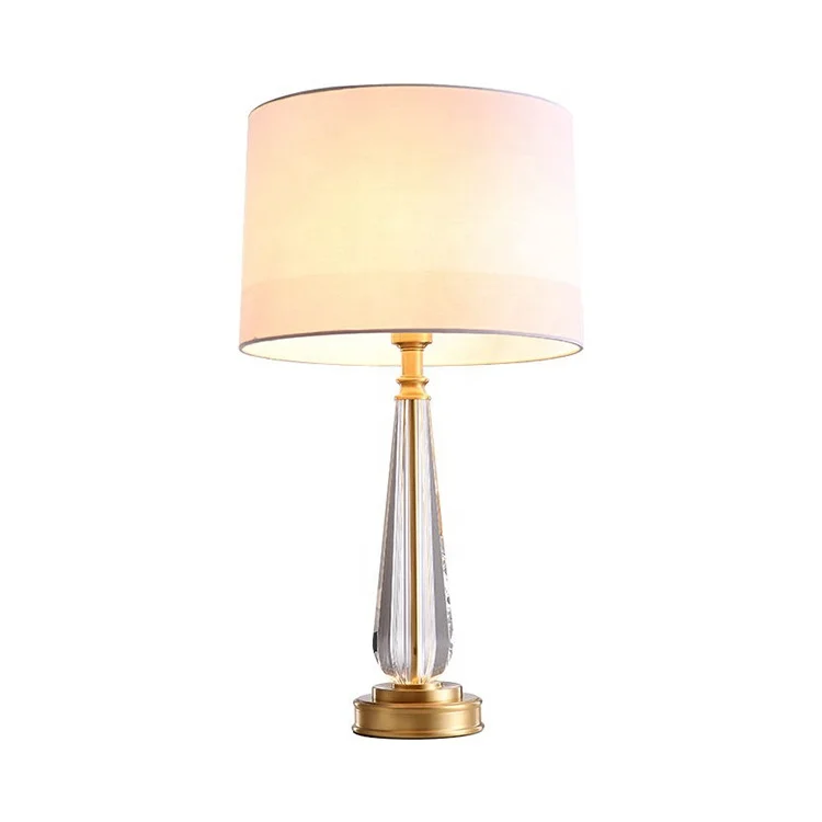 Wholesale modern simple hotel bedside desk light unique luxury crystal fabric lampshade table lamps