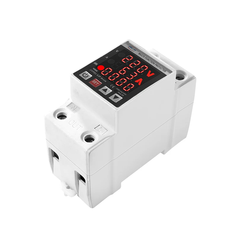 63A 230V Din rail adjustable over and under voltage protective device protector relay with current protection kwh energy merter