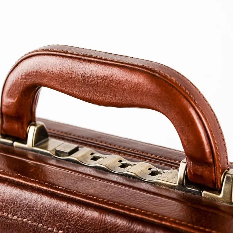 Glary vintage italian hard sided leather portfolio folding brief case with long lock