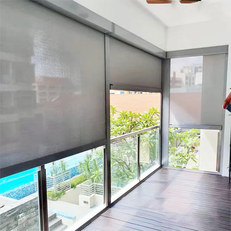 Smart Electric Windproof Gazebo Waterproof Retractable Roller Blind Outdoor Screen Garden Motorized Blackout Roller Blinds