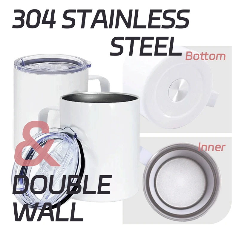 USA Warehouse 25Pack 12 oz 12oz Stainless Steel Sublimation Blanks Coffee Tumbler camp Mug With Handle For Sublimation