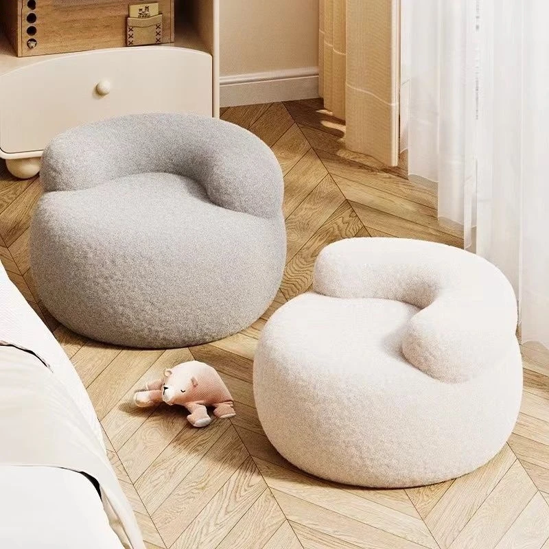 Low Price Ins Single Chair Round Plush Footstool Multifunctional Chair Padded Footstool for Living Room Dressing Chair Bedroom