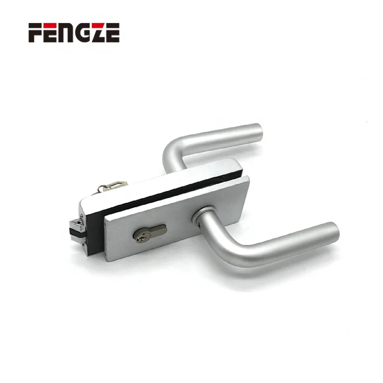 FENGZE Square Glass Door Lock with Magnetic Strike Door Hardware Locks and Handle
