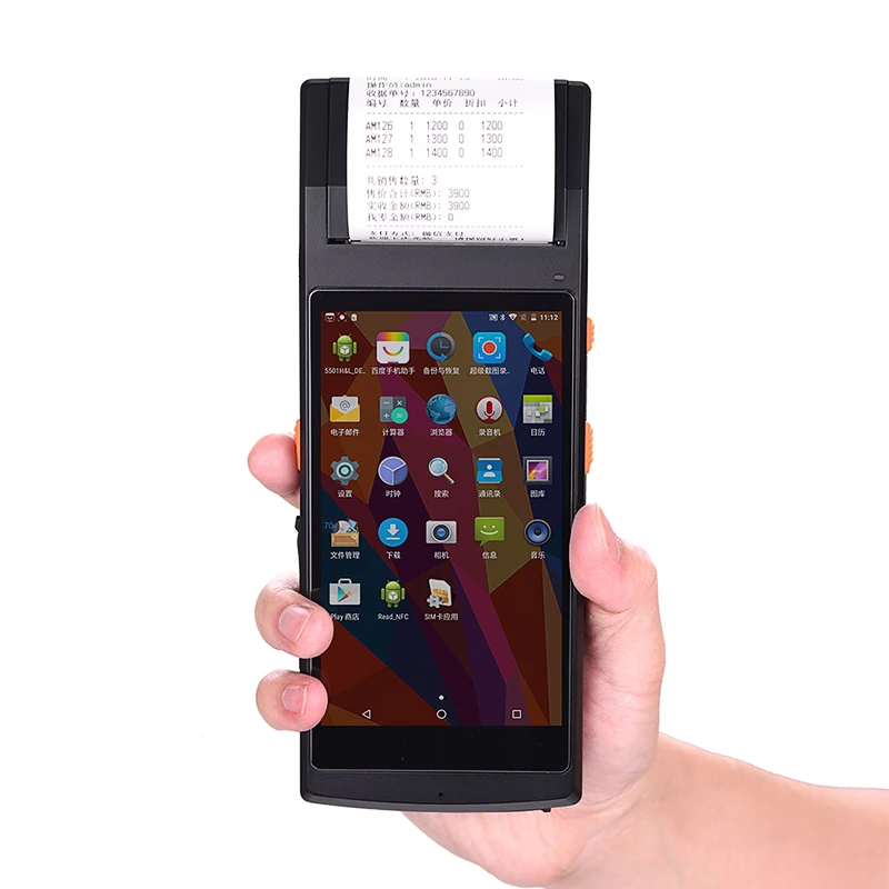 Mobile hotel check-in wifi android 4g pda scanner smart pos terminal fingerprint reader with built in thermal printer