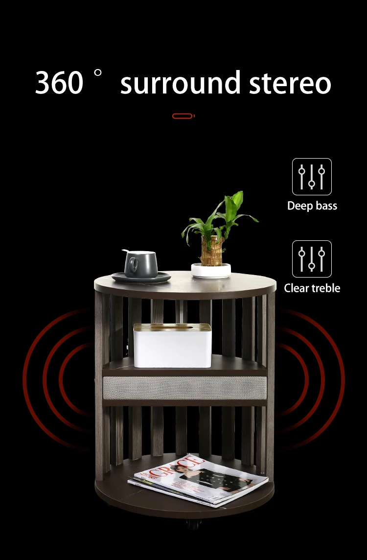 Fashionable Wooden Round Smart Coffee Table with Speaker Home Furniture Wireless Charger Mini Side Tea Table