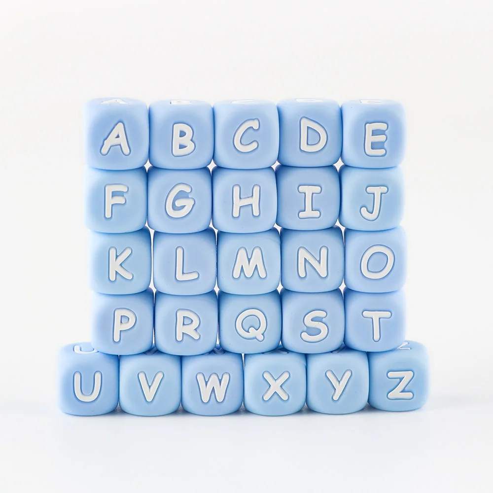BPA Free Silicone Soft Teething Beads Food Grade Silicone Loose Beads English Alphabet 12mm Silicone Letter Beads