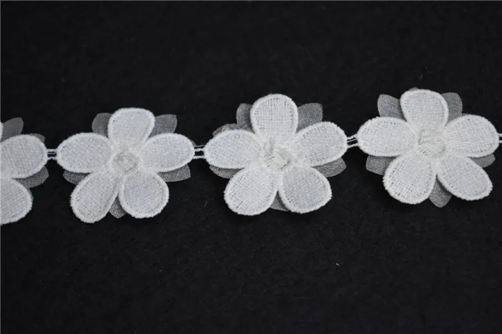 3D pearl flower applique lace embroidery for wedding dress