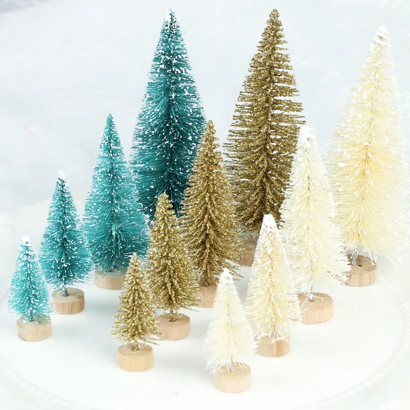 Vlovelife 1pcs Mini Christmas  Trees Desktop Decoration Sisal Trees Bottle Brush Small Pine Trees Christmas Decoration