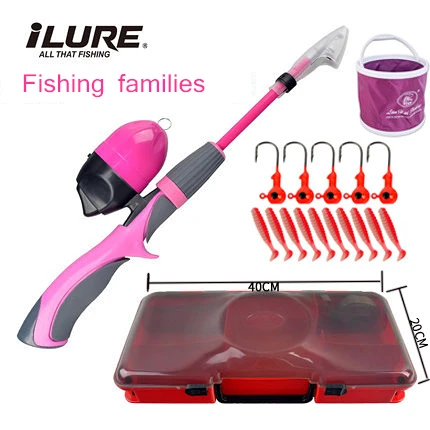 ILURE 1.2m Kids Fishing Pole Rod and Reel for Youth Kids Includes Storage Box Fully Fishing Equipment Fun Fishing