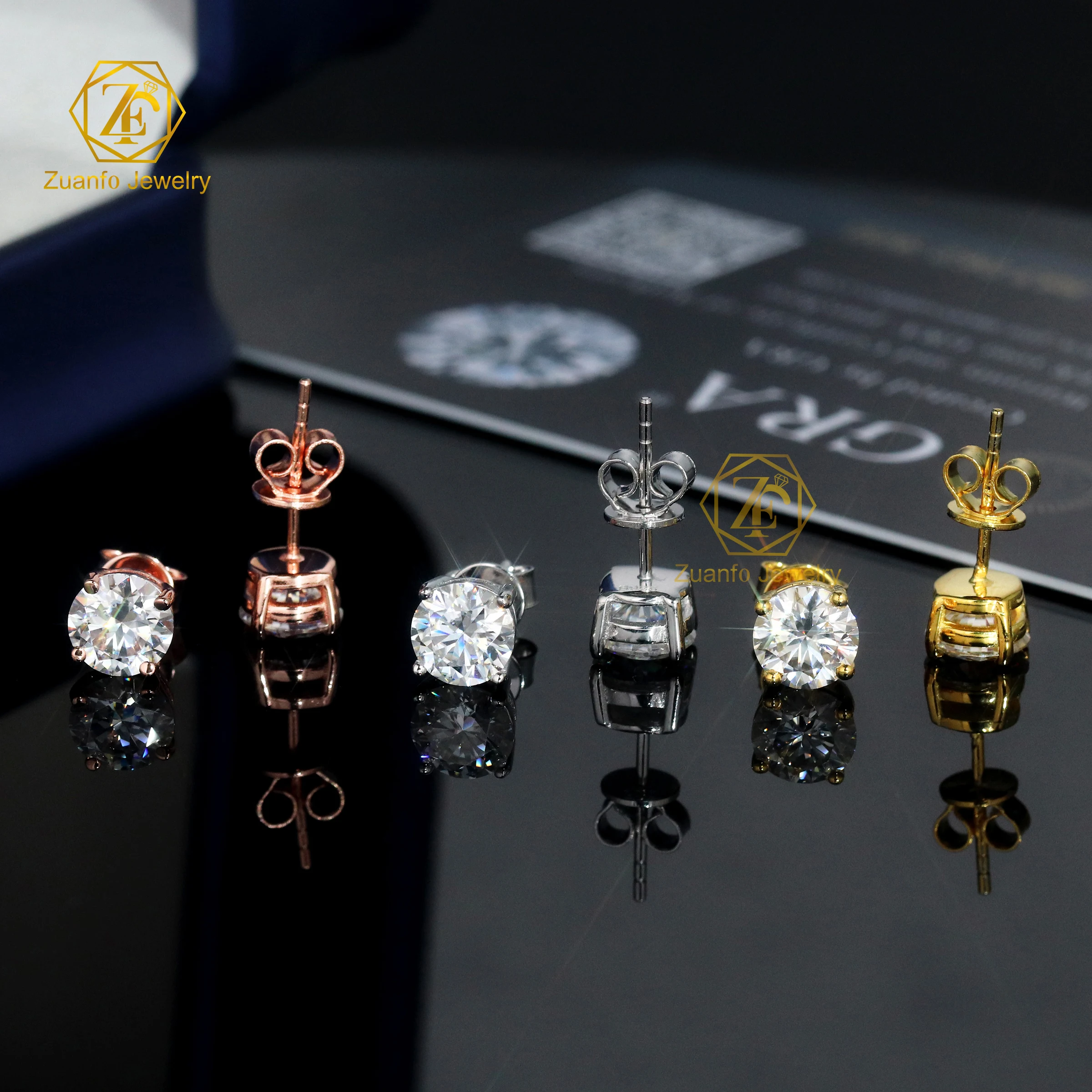 Wuzhou Factory Customized Earrings Wholesale Bulk 5mm 6.5mm 8mm Moissanite Stud Earrings for Lady with 925S Silver