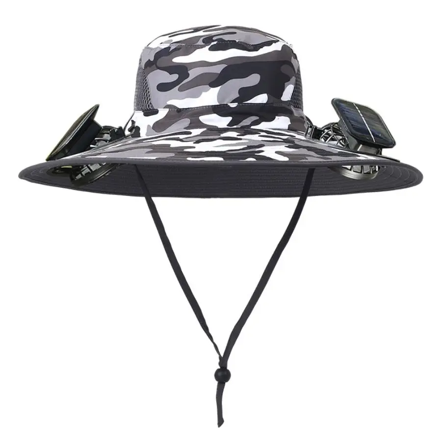 2024 Custom Detachable Solar Charging Fan Built in Wide Brimmed Hat Summer Outdoor Sun Hat Men Mountaineering Fishing Visor Hat