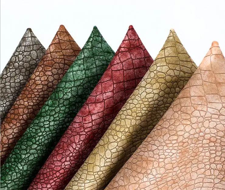 Hot Sale Stone Pattern Embossed Two Tone PU Faux Leather for Shoes, handbags, Belt, Luggage, Furniture, etc
