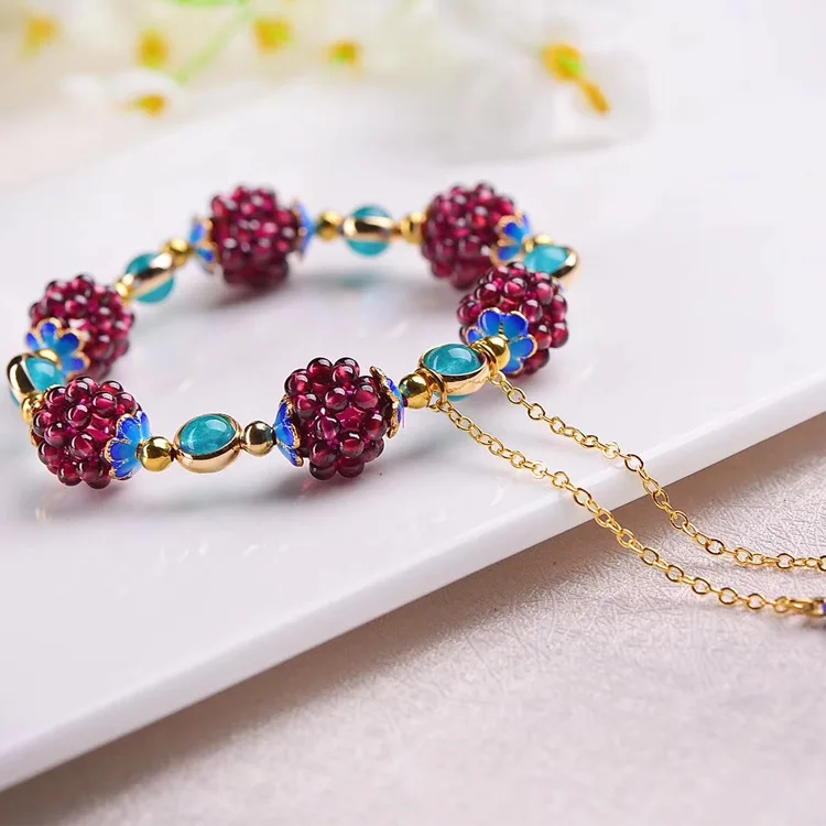 Fashion hot sale women Natural Garnet Flower ball bracelet tassel  Weave Crystal flower ball Bracelets