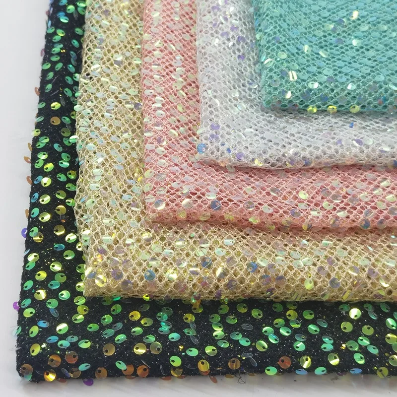 Durable New Product 5mm Transparent Bead Lace 100% Polyester Sequin Fabric for Stage Designer